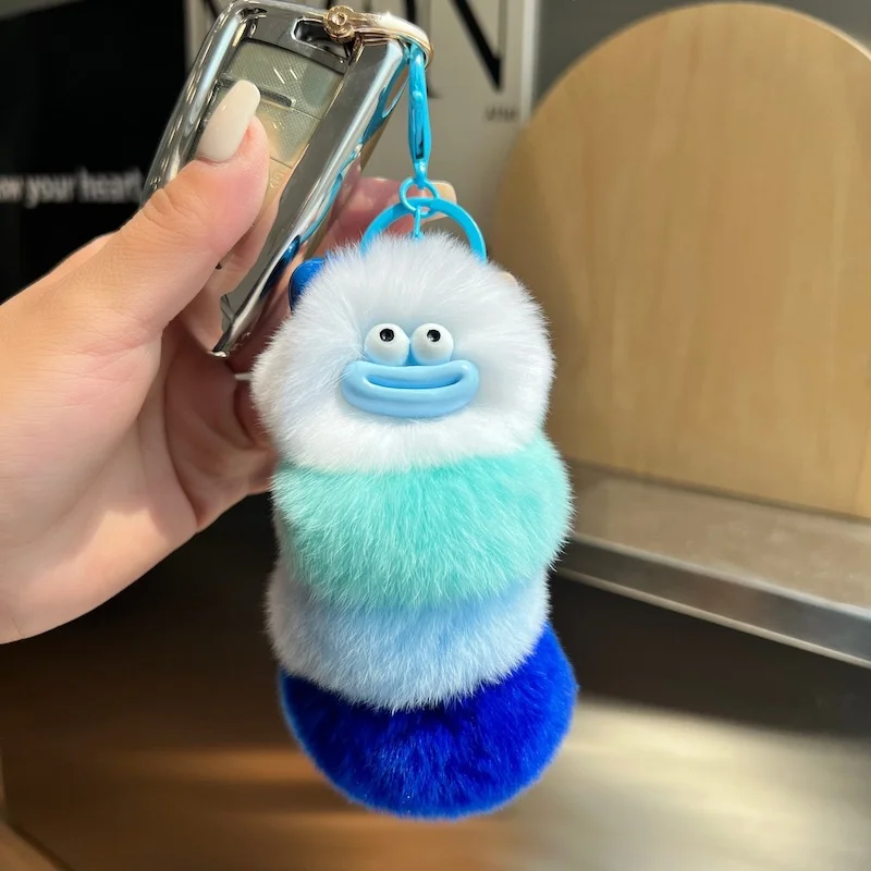 Car Accessories Japan - Funny Plush Caterpillar Keychain Hair Ball