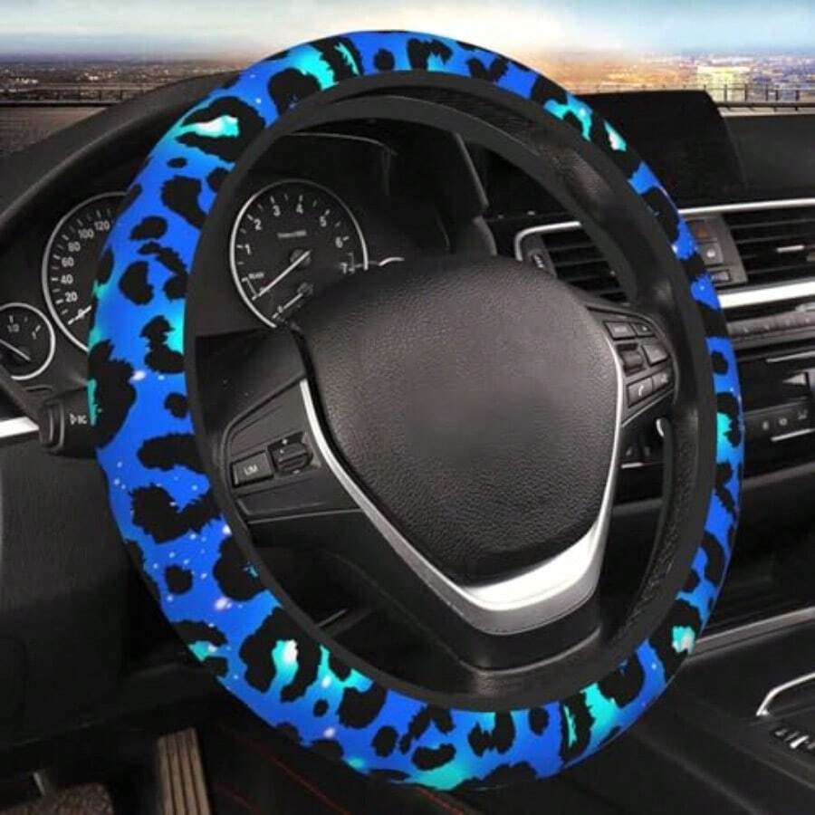 Blue Leopard Print Steering Wh - Steering Wheel Cover 리뷰 및 가격