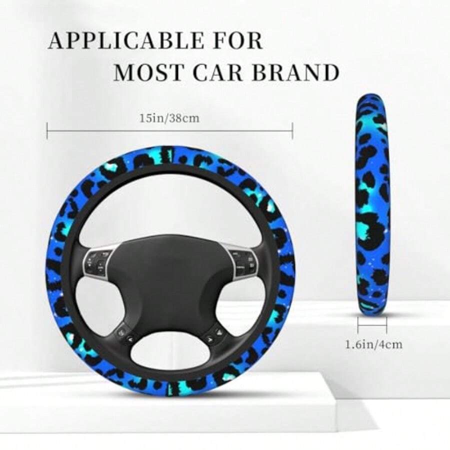 Blue Leopard Print Steering Wh - Steering Wheel Cover 리뷰 및 가격