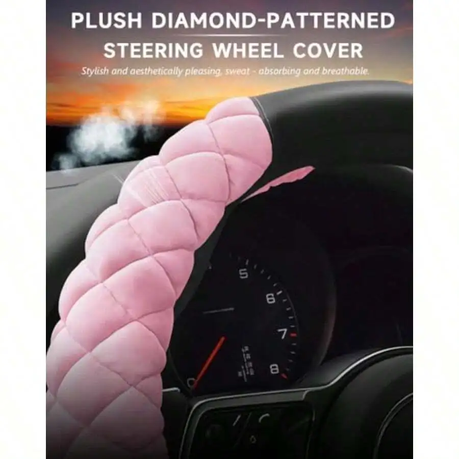 Plush Diamond-Patterned Steeri - Steering Wheel Cover 리뷰 및 가격