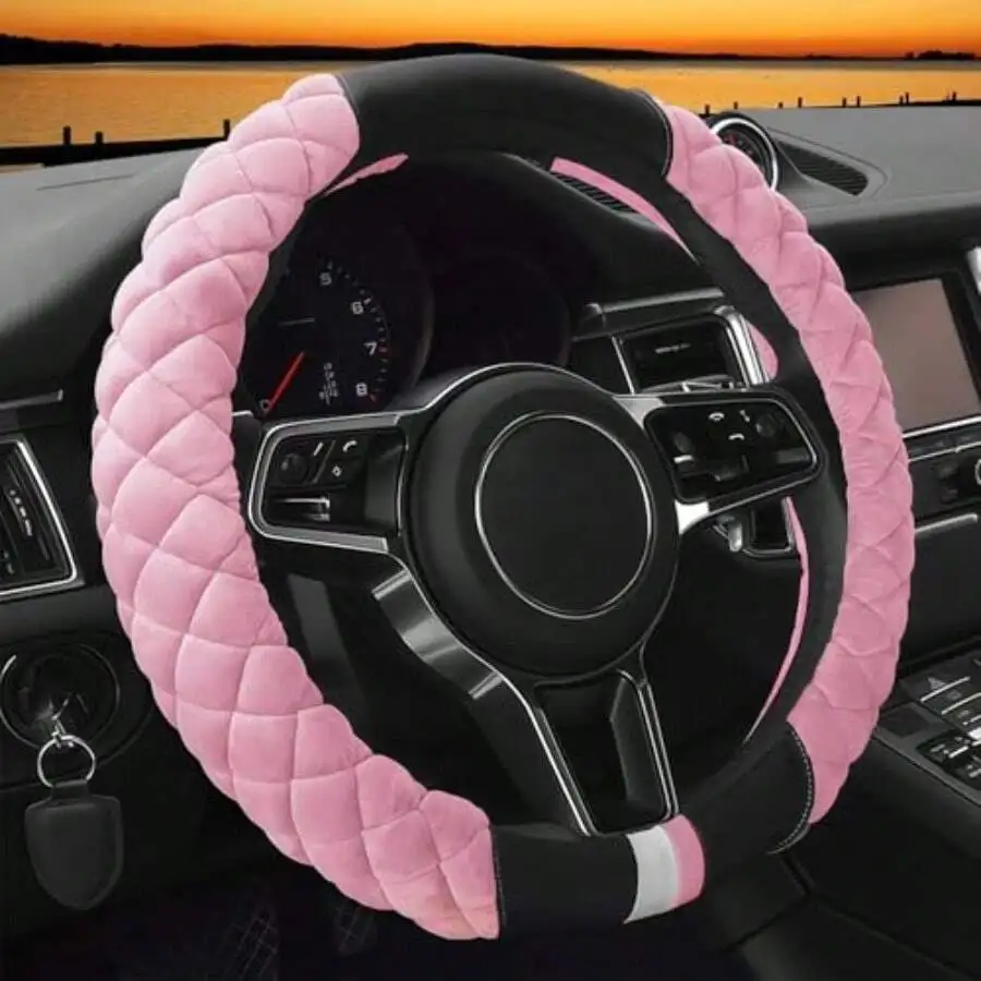 Plush Diamond-Patterned Steeri - Steering Wheel Cover 리뷰 및 가격